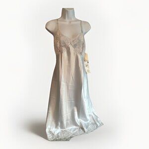 Vintage Wondermaid Full Slip Dress Silver White Lace Size 40 Large Nightgown